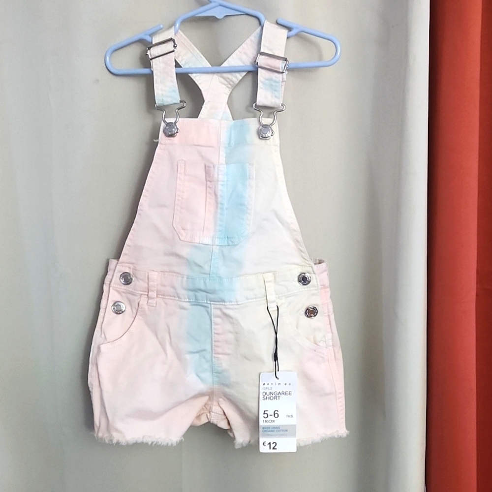 Girls Demin Multi Color Short Overalls